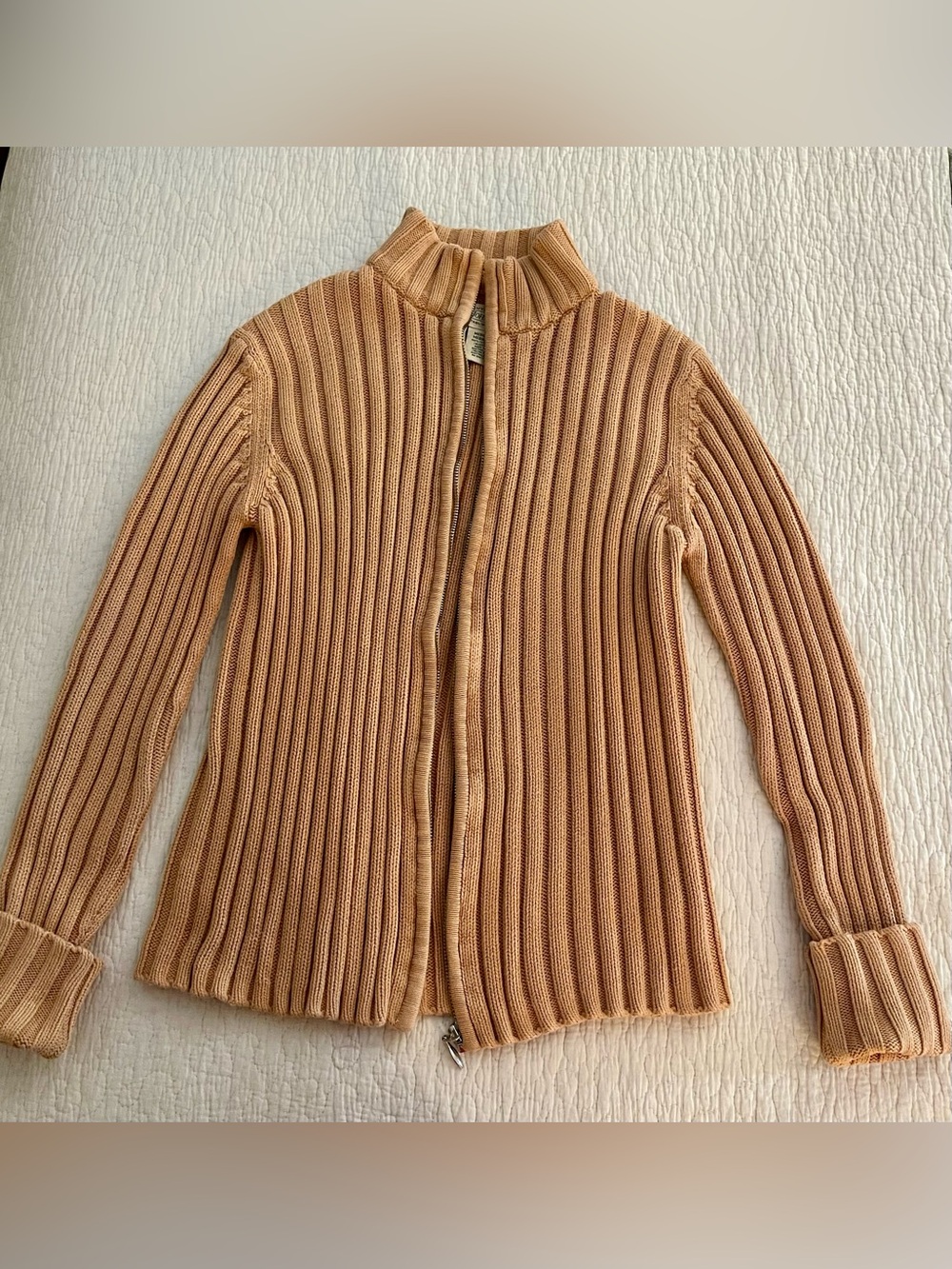 St. John's Bay Ribbed Zip-Front Cardigan - Camel/Tan